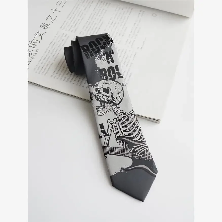 

Heavy Metal 7cm Yabi Culture Dark Grey Skull Tie Rock Hip Hop Personality Male and Female Punk Elegant Accessories