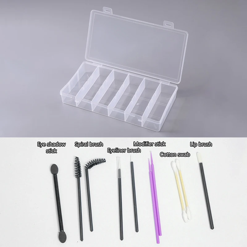 Rectangular 6 Grids Eyelashes Tools Storage Box Clear Plastic Cotton Swab Case Lashes Brush Tape Glue Organizer