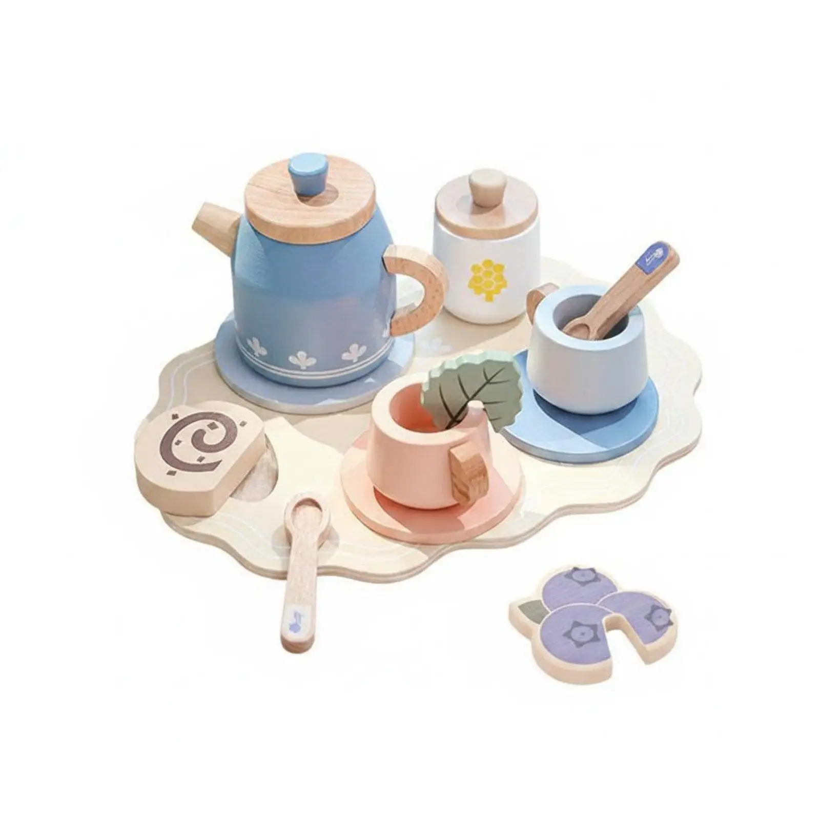 ごっこ遊び用木製ティーセット-子供用キッチンウェアおもちゃ-女の子向け-ミニチュア食器-パーティー用