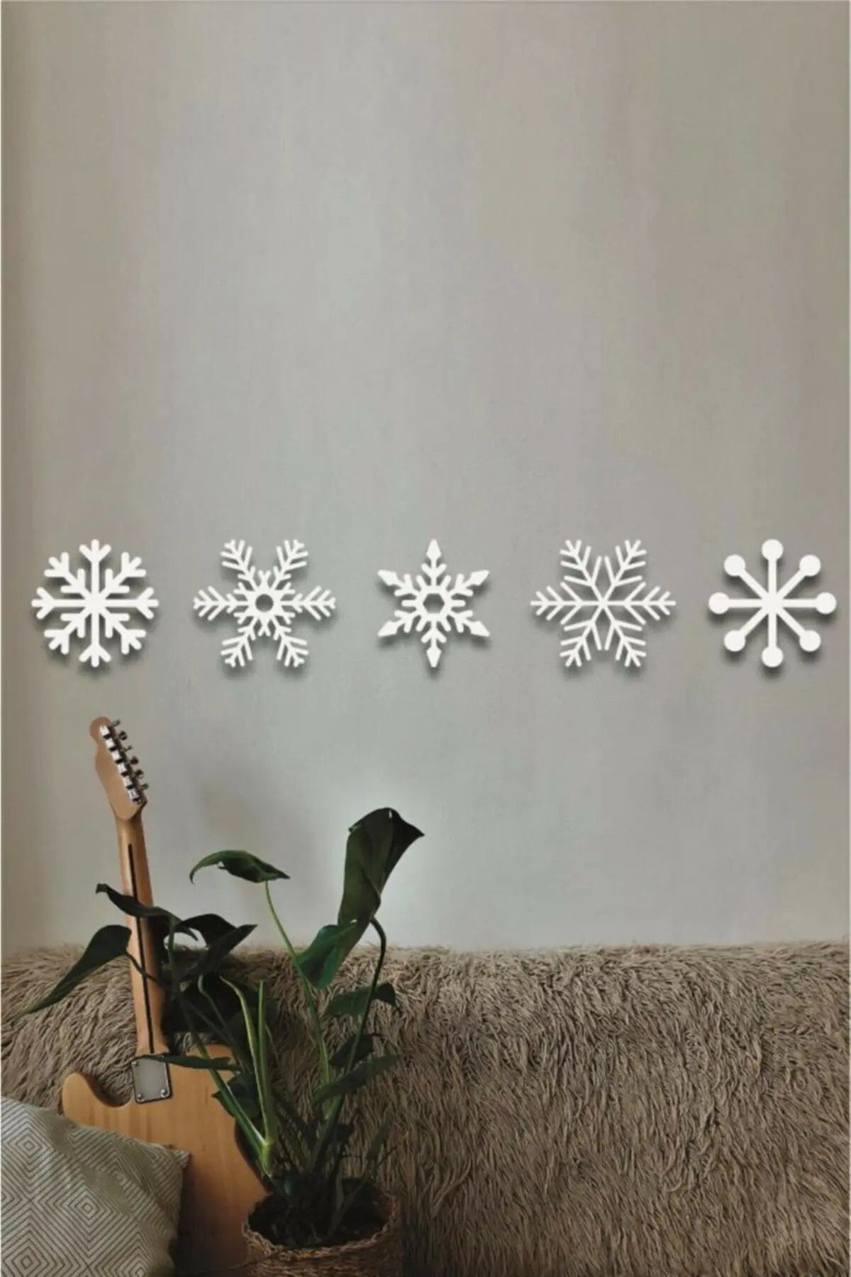 White Snowflakes Wall Decor Wood Wall ornament Wall Table New Year Sula 15 X15 CM