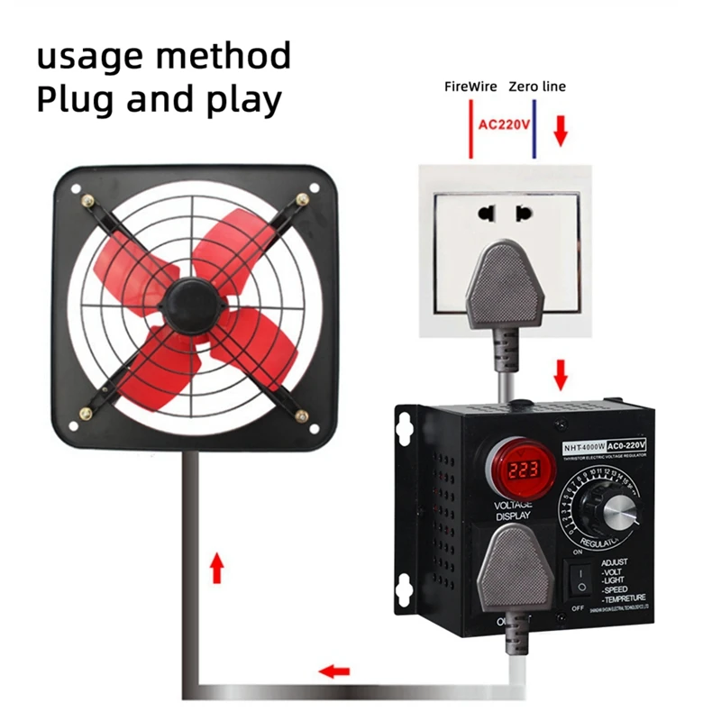 4000W Voltage Regulator Portable Speed Adjustable Voltage Regulator Compact Variable Voltage Controller EU Plug-A79U