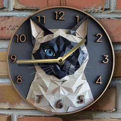 Silent Wall Clock With Siamese Cat Design - Aluminum, Ideal For Home & Office Decor  living room decoration