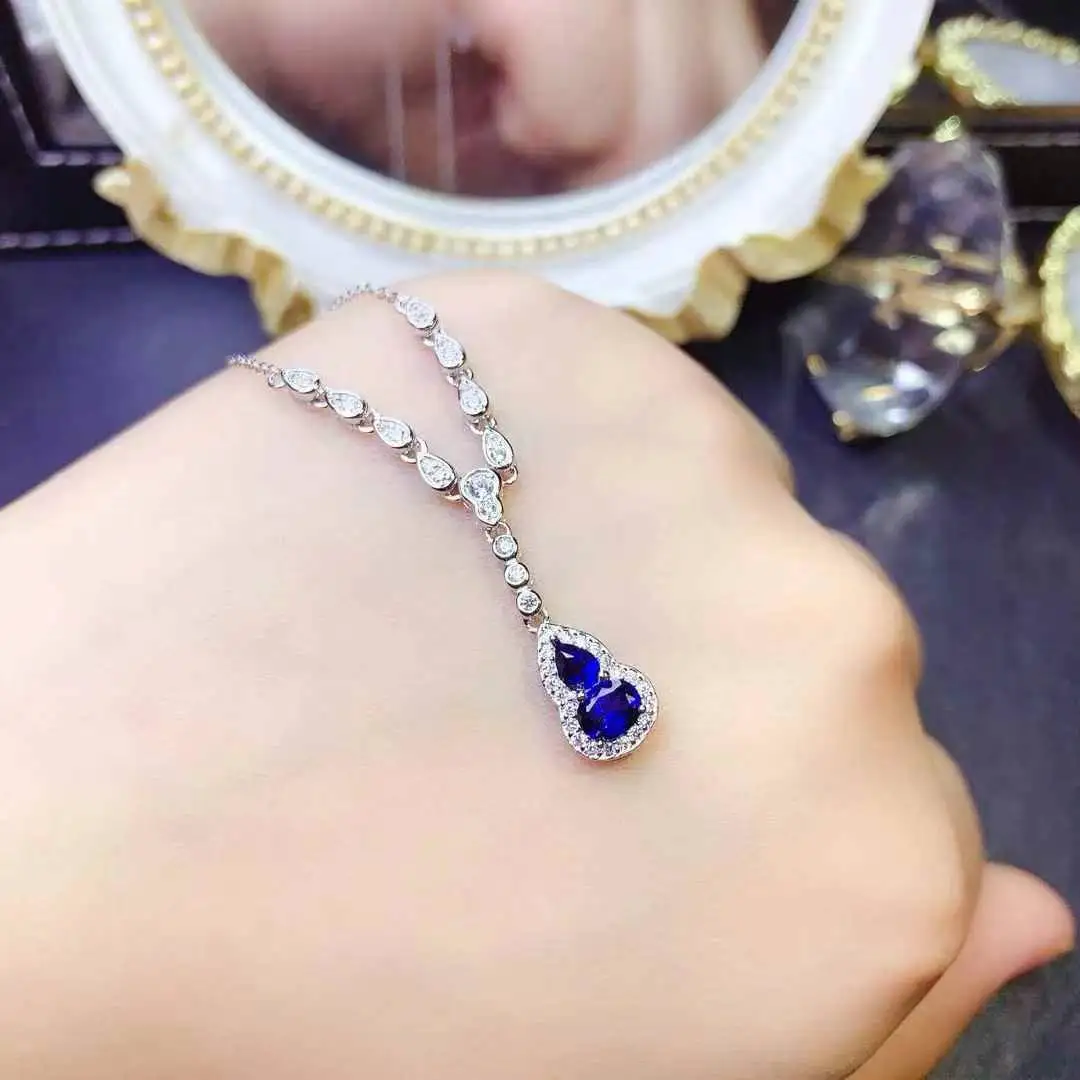 

New Design Sapphire Pendant Necklace For Sale 925 Sterling Silver Natural Real Sapphire