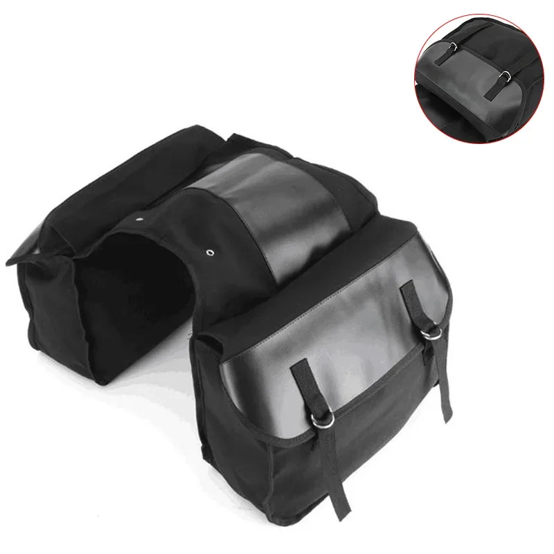 1PC High Capacity Motorcycle Touring Saddle Bag Black Canvas Waterproof Panniers Motorbike Luggage Moto Side Bag Moto Acessorios