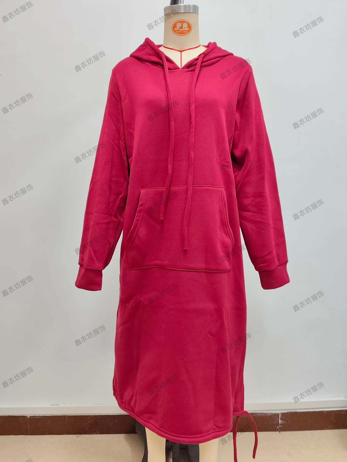 Pullover Hooded Hoodie Regular Thickness Elegant Commuter with Pocket Sweatshirt Loose Fit Wrinkle Treatment Long Hoodie