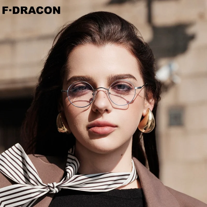 F·DRACON New Titanium Eyeframe Retro Round Men's and Women's Eyeframe Metal Ultra Light High Quality Eyeframe 3007