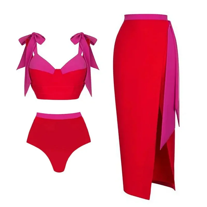 ผู้หญิงชุดว่ายน้ําชิ้นเดียวสีบล็อก Bow-Tie Maxi ชุดชุดว่ายน้ําชุดสําหรับ Beach Vacation สไตล์สวมใส่