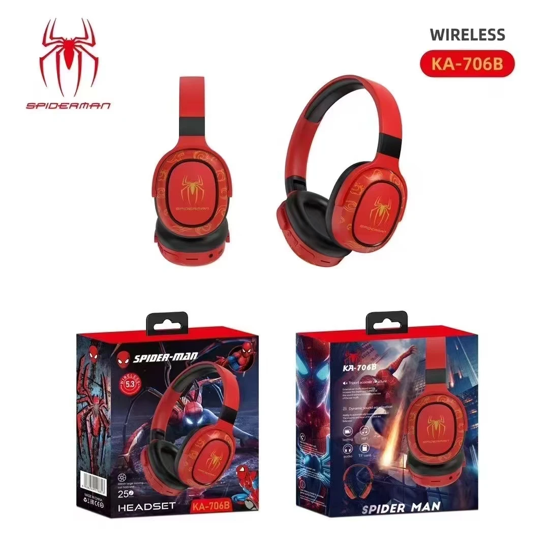 Disney Marvel Headphones Bluetooth Wireless Foldable Spider Man Headsets Stereo Sound Laptop Earphones Kids Anime Cartoon KA-706