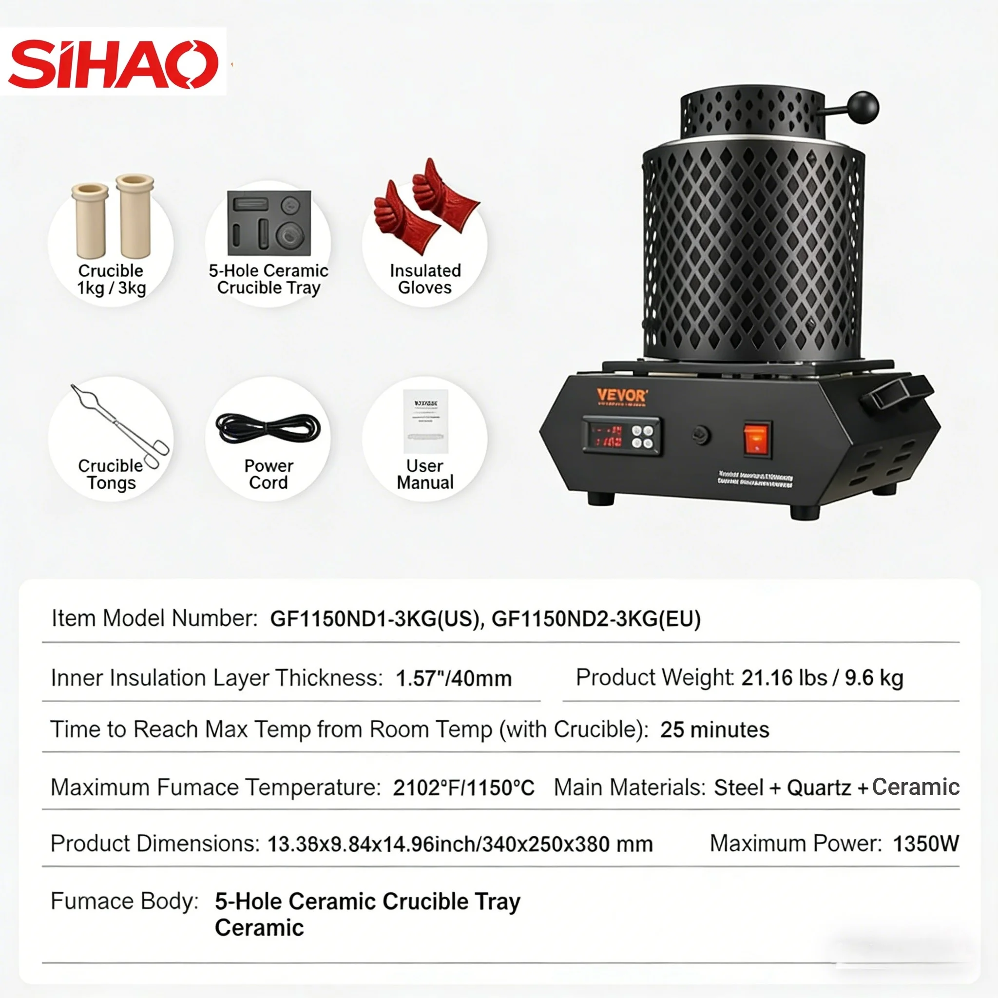 

SIHAO Electric Pottery Wheel Ceramic Forming Machine with Metal Smelting Foundry Function Ceramic Crucible Gold Smelting Kit