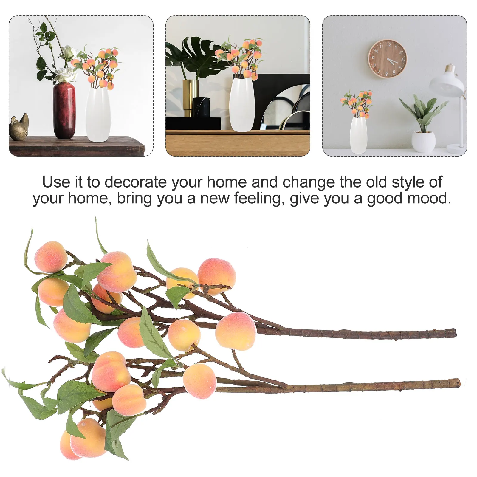

2Pcs Artificial Peach Branches RealisticDecorations Pink Fruits LifelikeHome Office RestaurantArrangement Branch