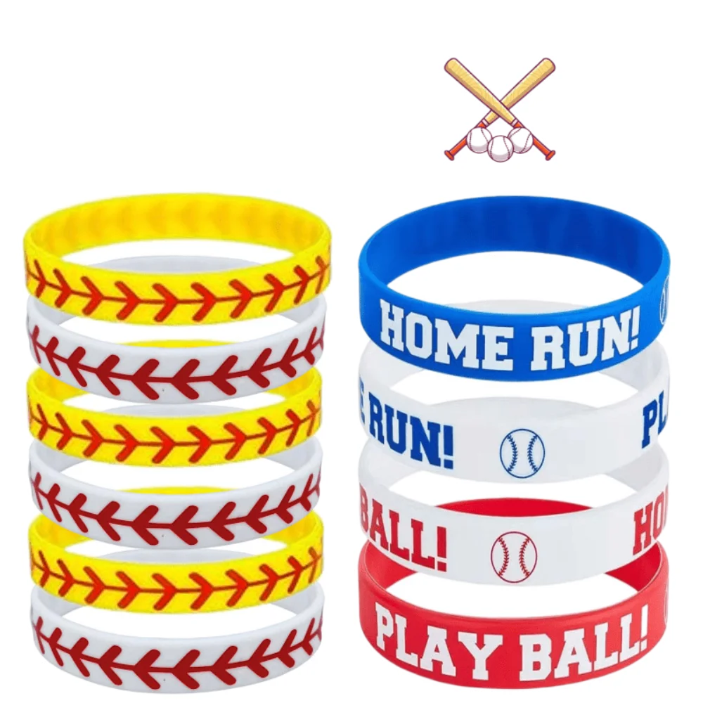 10PCS Home Run Baseball Silicone Bracelet Flat Printed Play Ball Sports Rubber Band Durable Stylish Sports Bracelets