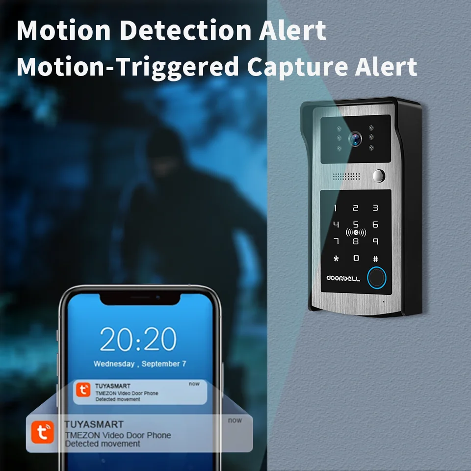 Imagen 3: Nueva cámara de timbre de vídeo inteligente Tuya 1080P WiFi Video intercomunicador timbre de puerta cámara con código RFID teclado acceso teléfono aplicación desbloqueo