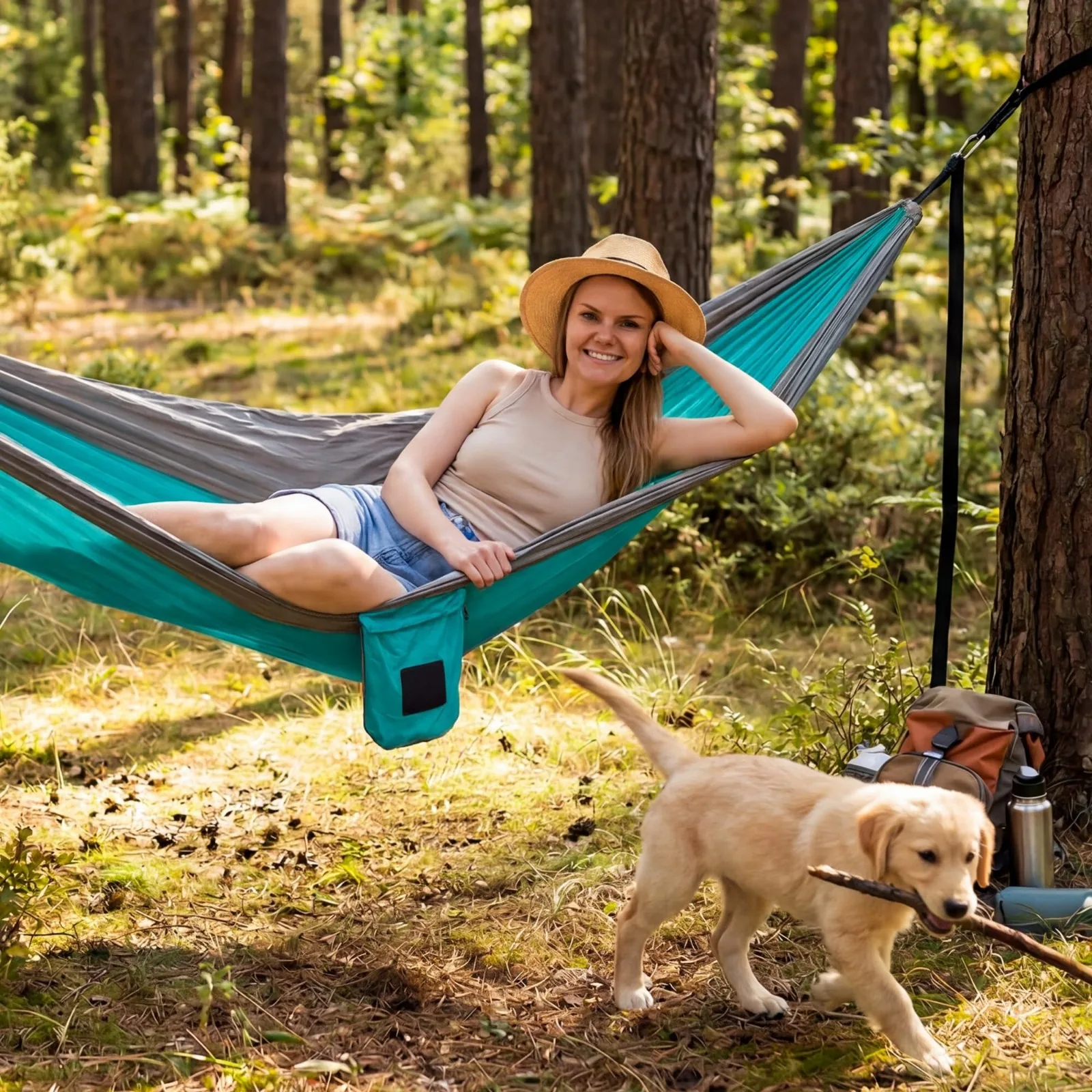Camping Hammock Portable Outdoor Relaxation Gear Lightweight Foldable Travel Bed with Tree Straps Carry Bag for Hiking