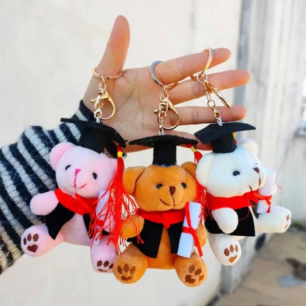 High Quality 12cm Bear Keychain Fully Filled Plush Soft Bear Doll Graduation Gift