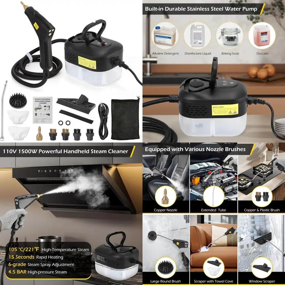 

Portable 1500W Handheld Steam Cleaner with Intelligent Touch Panel for Home and Car, 221°F High-Temp Steamer