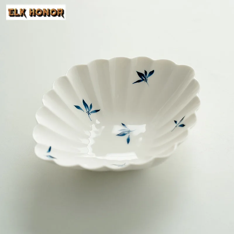 Pure Hand-painted Butterfly Orchid Art Ceramic Tea Dish Special-shaped Pot Bearing Plate Atmosphere Fruit Snacks Dim Sum Dishes