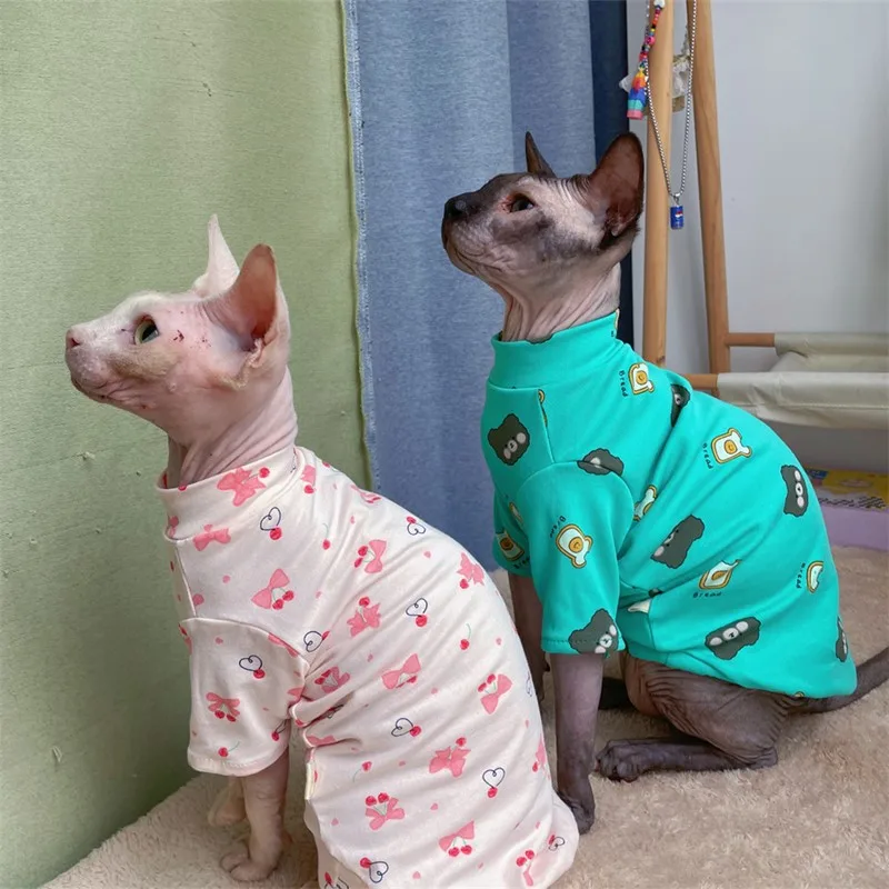 Cat clothing Summer Spring Coat For Sphynx Cat Cotton T-shirt for Dogs Kittens Green Pink Cute Cartton Vest for Pet Cat supplies