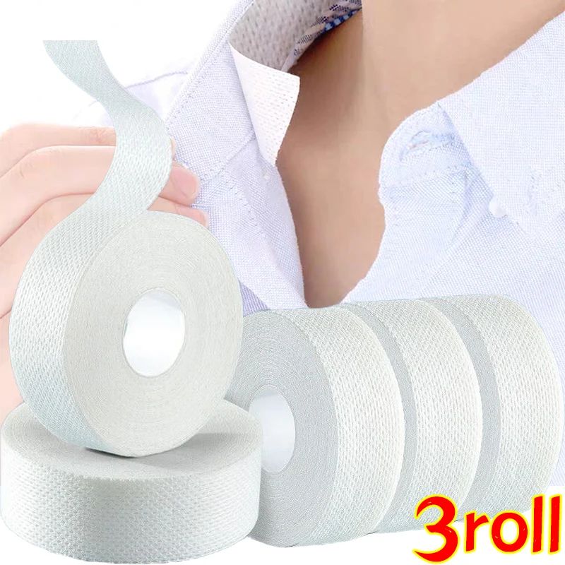 1/2 Roll Disposable Self-Adhesive Collar Stickers Women Men Shirt Neck Liners Sweat Pads Clear Tape Absorbent Sweat-removing