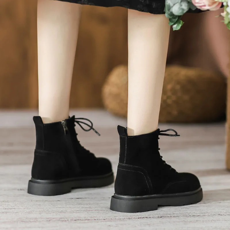 DRKANOL 2024 Women Snow Boots Fashion Autumn Winter Warm Shoes College Style Cow Suede Flat Plush Casual Ankle Boots For Women