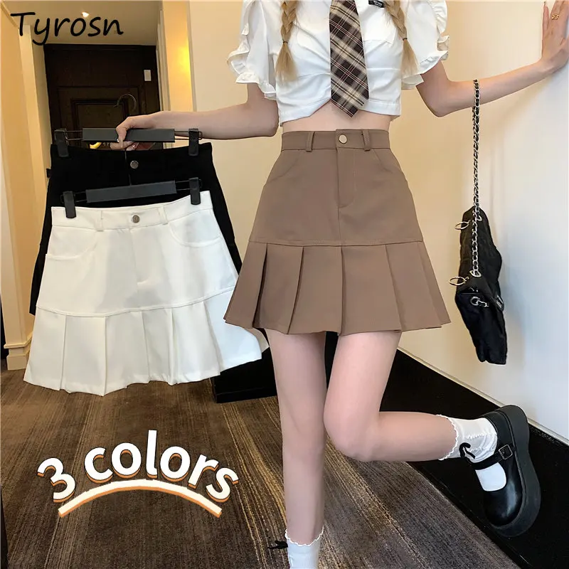 Minimalist Skirts Women Pure Basic Casual Summer Retro Empire Ulzzang Folds Design All-match Ladies Preppy Stylish Mini Faldas