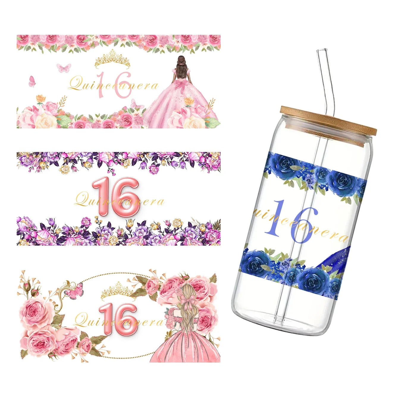 Compleanno Matrimonio 11x24 cm Cerimonia Per Libbey 16 once Può Bicchiere 3D Impermeabile UV DTF Caffè Può Avvolgere Libbey Involucro di Vetro