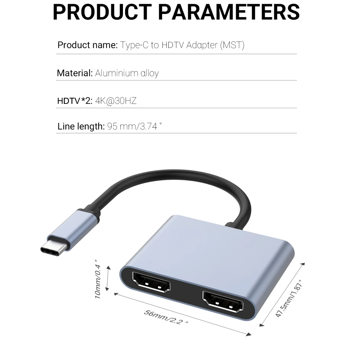 محطة إرساء للكمبيوتر المحمول ، محول USB C ، محور من النوع C ، غلاف ألومنيوم ، نفس الشاشة ، 4K HDTV ، 2 في 1