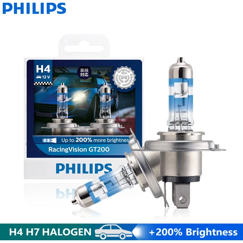 Philips H4 H7 phare halogène de voiture RacingVision GT200 + 200% puissance lumière vive 12V lampes de mise à niveau originales feux de croisement ECE, Philips H4 H7 phare halogène de voiture RacingVision GT200 + 200% puissance lumière vive 12V lampes de mise à niveau originales feux de croisement ECE,