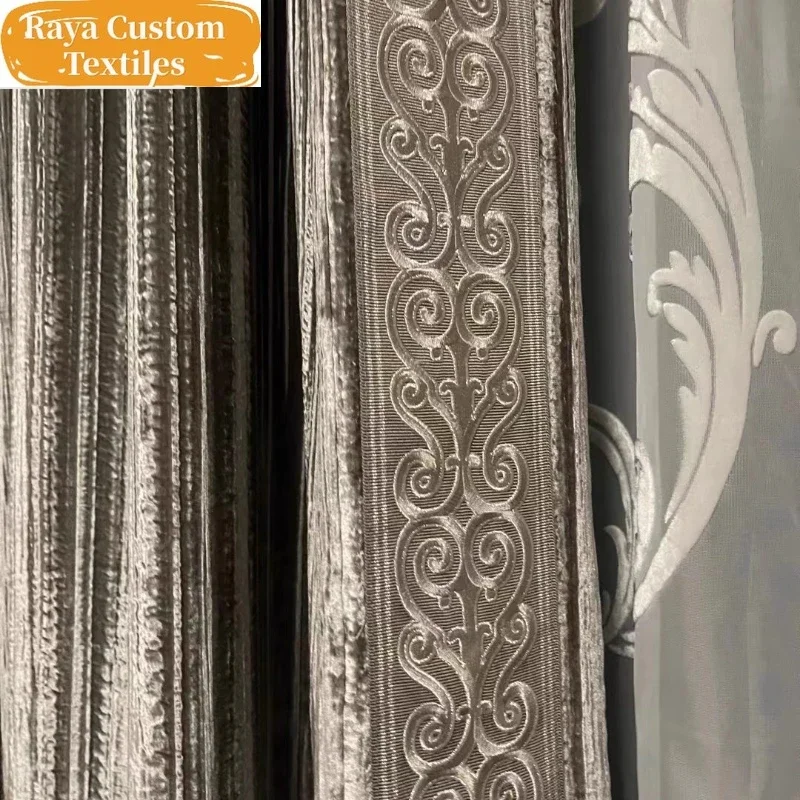 

European Curtain Light Luxury High-end Velvet Curtains for Living Room and Bedroom Villa Blackout Customization Window Screen