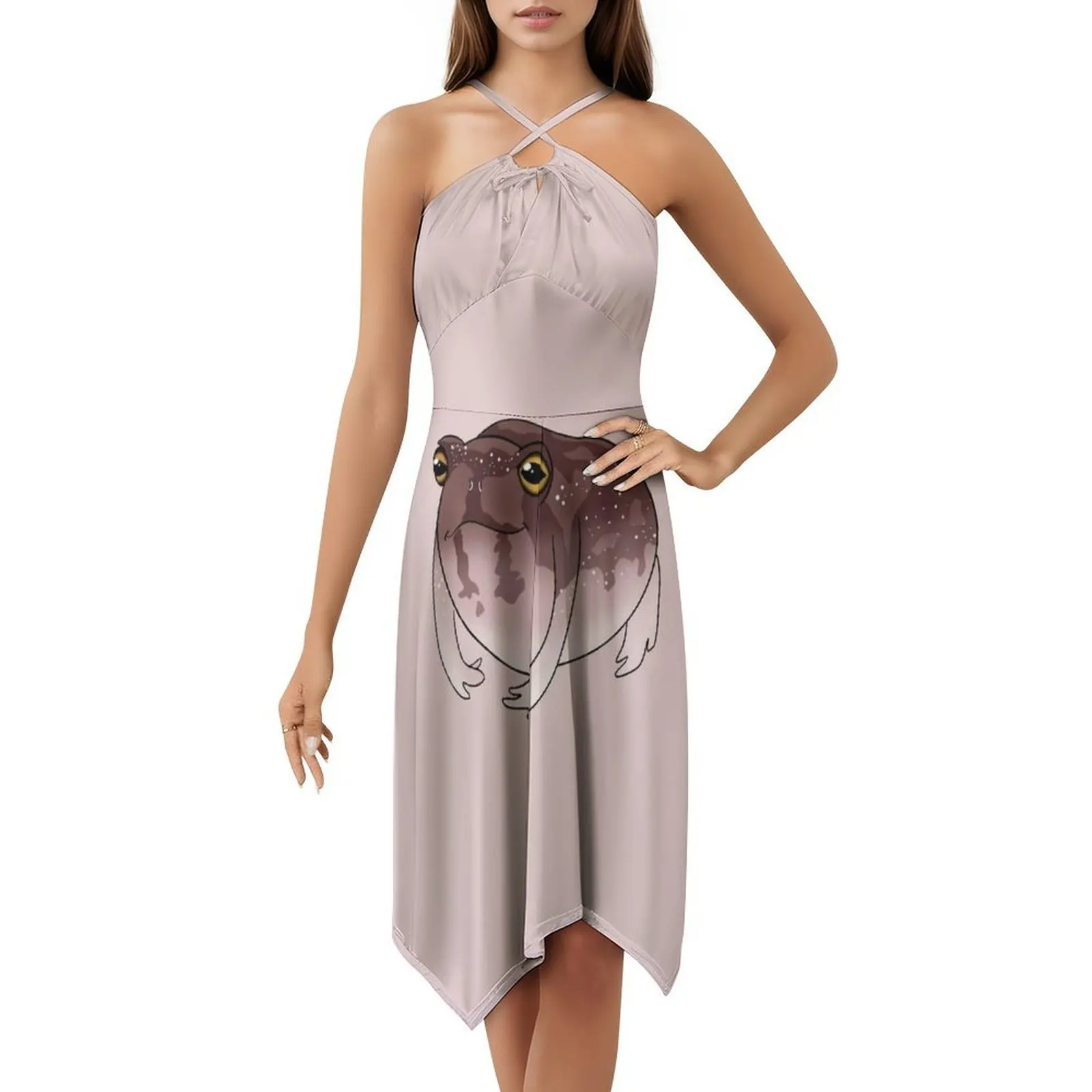 لطيف يبتسم الصحراء المطر الضفدع المرأة الشارع الشهير فستان الحفلات العصرية طباعة نادي الملابس للإناث الضفدع يبتسم الصحراء الضفدع #5