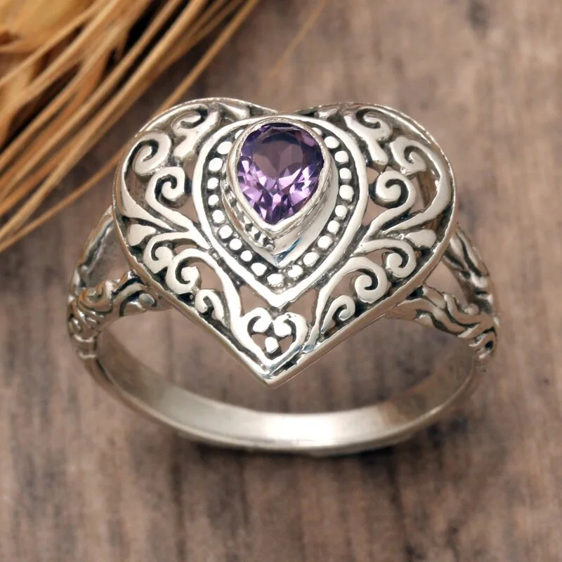 

Hot selling hearts, sweet and cool rings, women's metal hollow texture accessories, retro water droplets, super popular