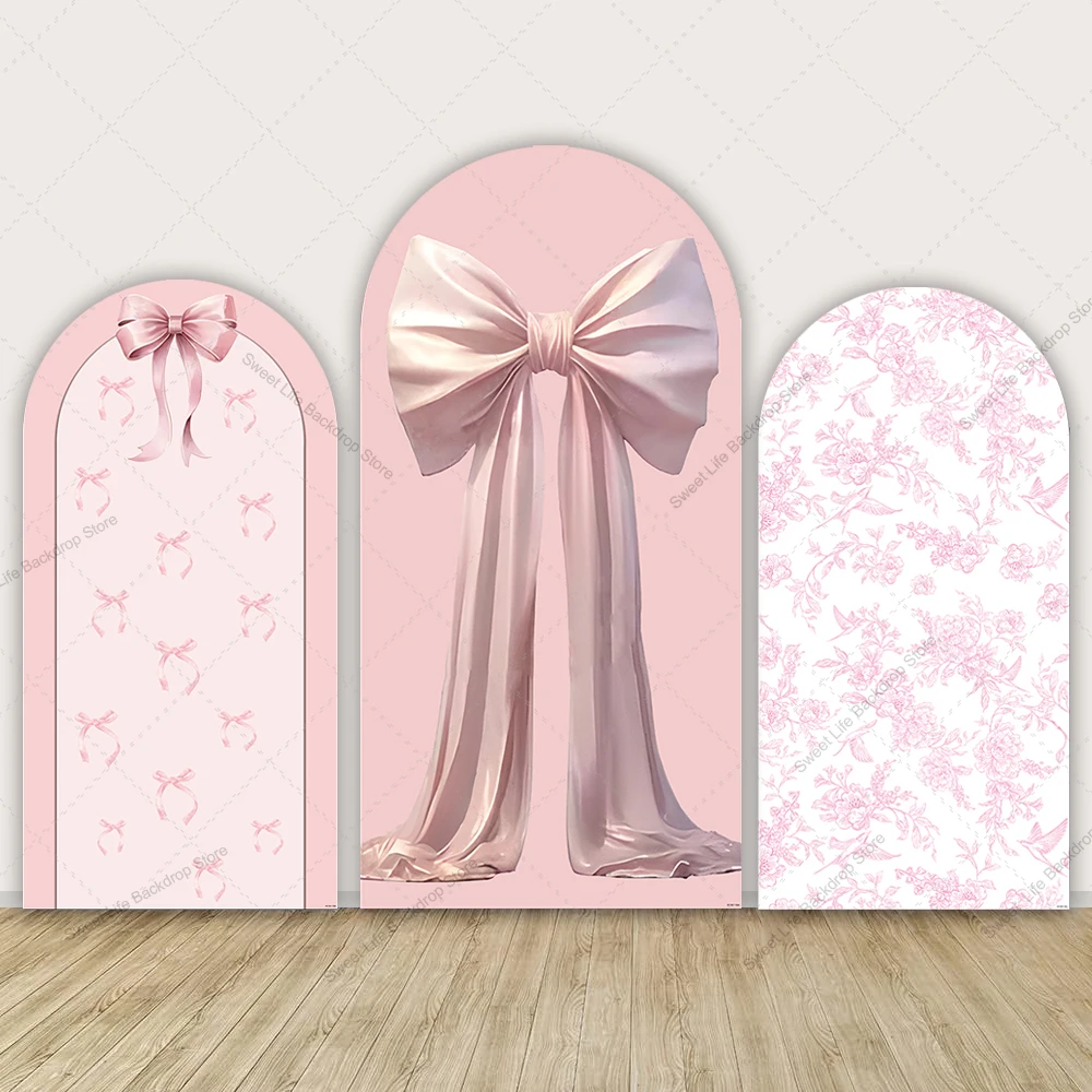 

Large Pink Bow Arch Backdrop Cover Girl Birthday Baby Shower Party Wedding Banquet Background Decoration