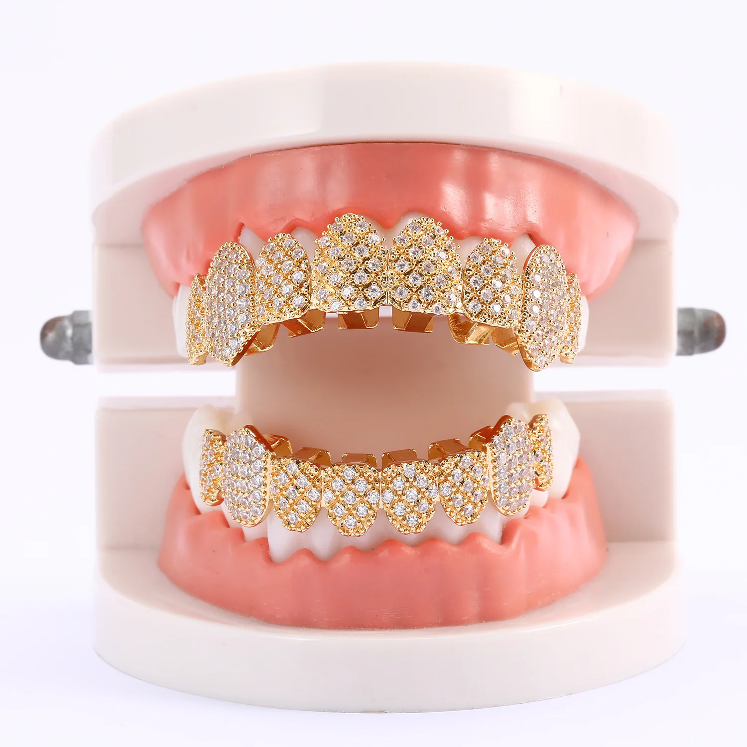 YOUNGX الهيب هوب مثلج خارج تشيكوسلوفاكيا حجر الأسنان قبعات للنساء الرجال الأقواس الشرير 8/8 لامعة الزركون الأسنان الشوايات مجوهرات تأثيري الأنياب #6