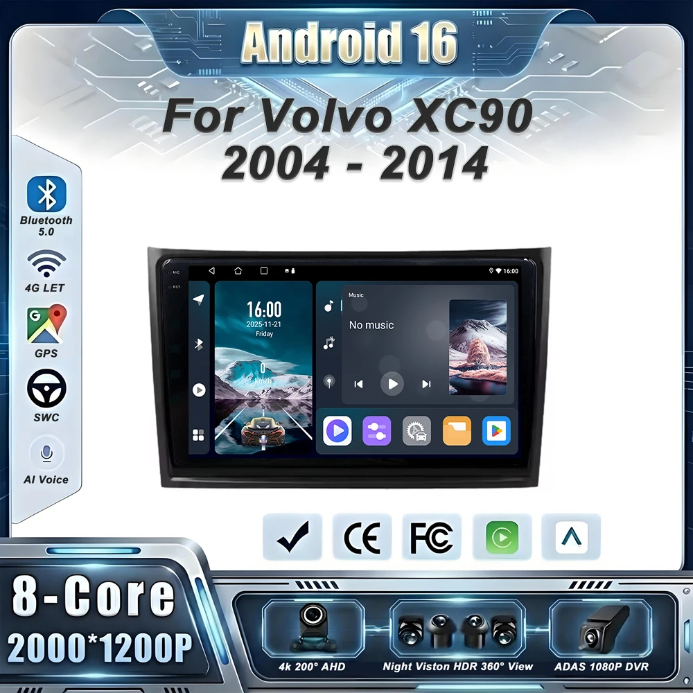 Android 16 Auto Car Radio For Volvo XC90 2004 - 2014 Navigation GPS Stereo Multimidia Video Player BT