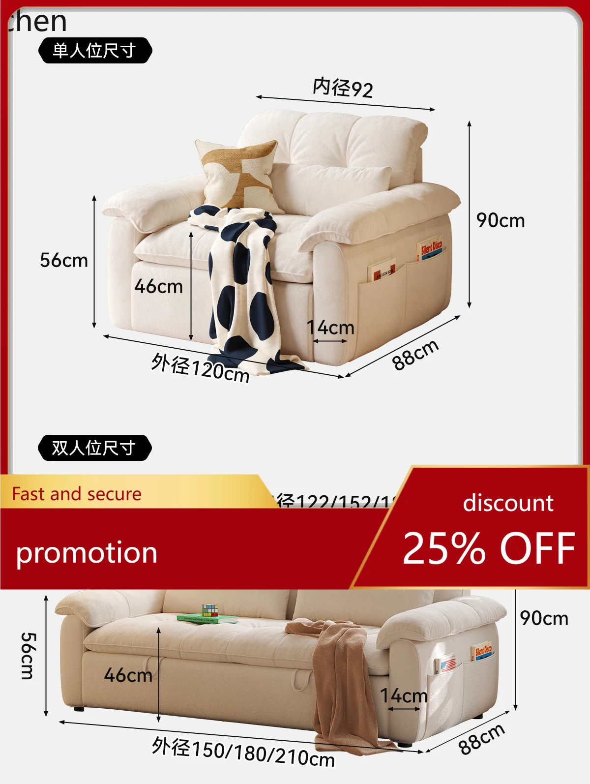 ZML Sofa Bed Integrated Dual-use Small Apartment Living Room New Double Folding Sofa