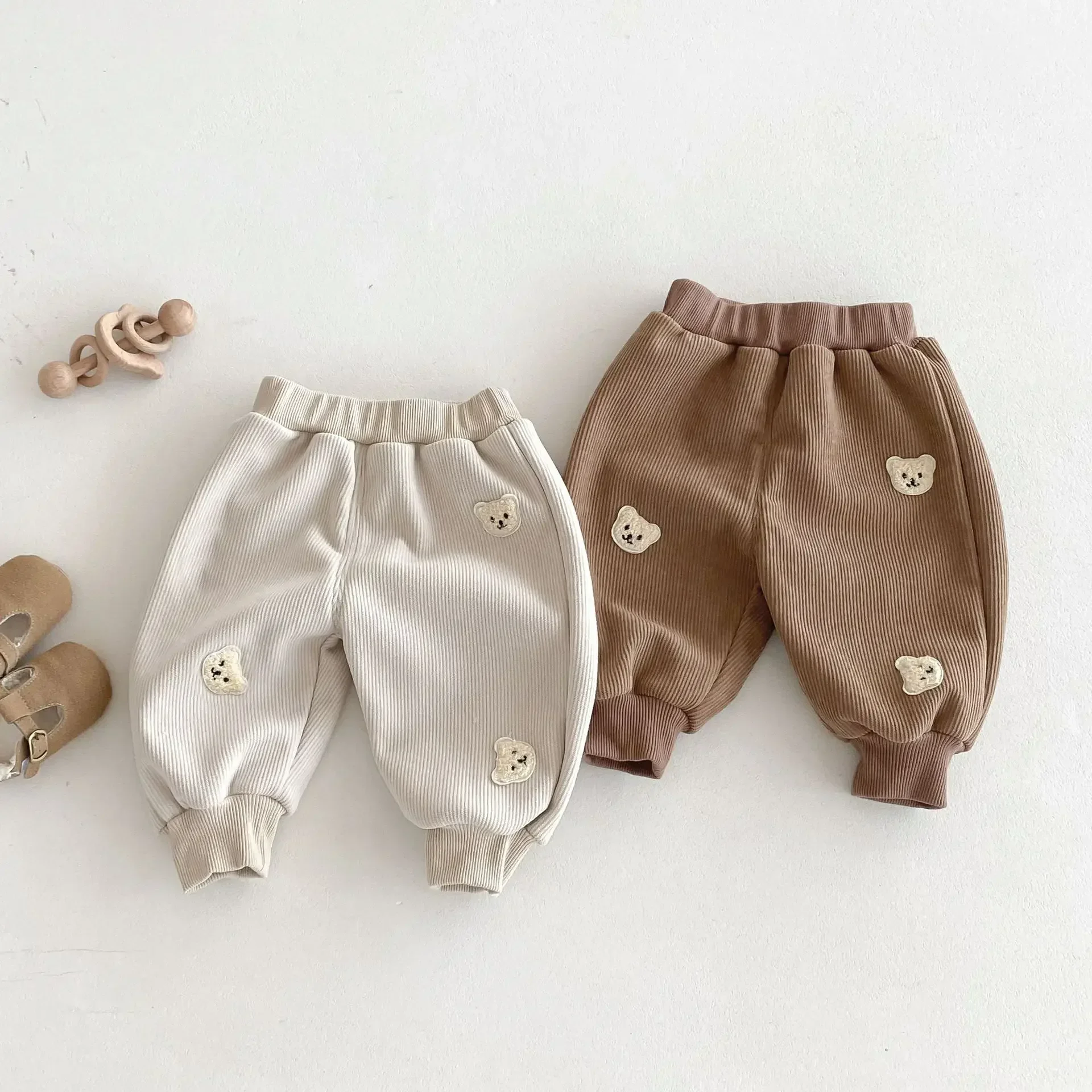 4421 Buy 2pcs Wholesale Children Bear Casual Pants 2024 Autumn Winter Baby Boy\'s Pant 0-5 Years Kid\'s Corduroy Pant Trousers