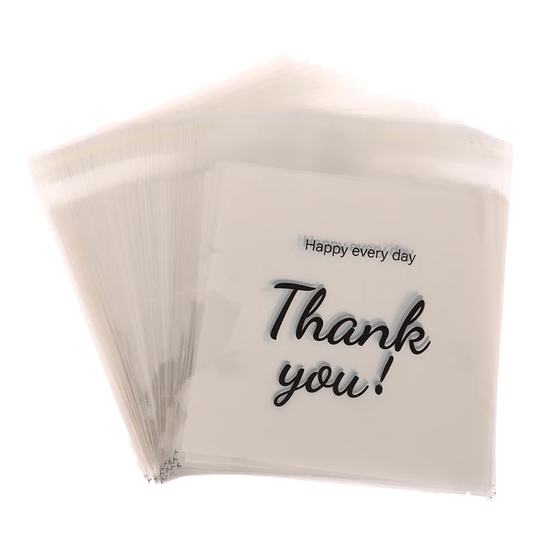 

100pcs Transparent Thank You Self-Adhesive Bag Plastic Pouches For Ring Earring Necklace Jewelry Travel Display Packaging Bags
