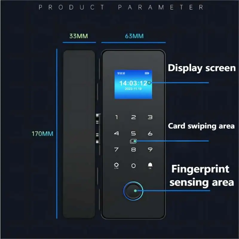 FL100 Glass Door Fingerprint Password Lock Punch-free Single&Double Doors for Shop Office Support Bluetooth Card Swipe Unlock