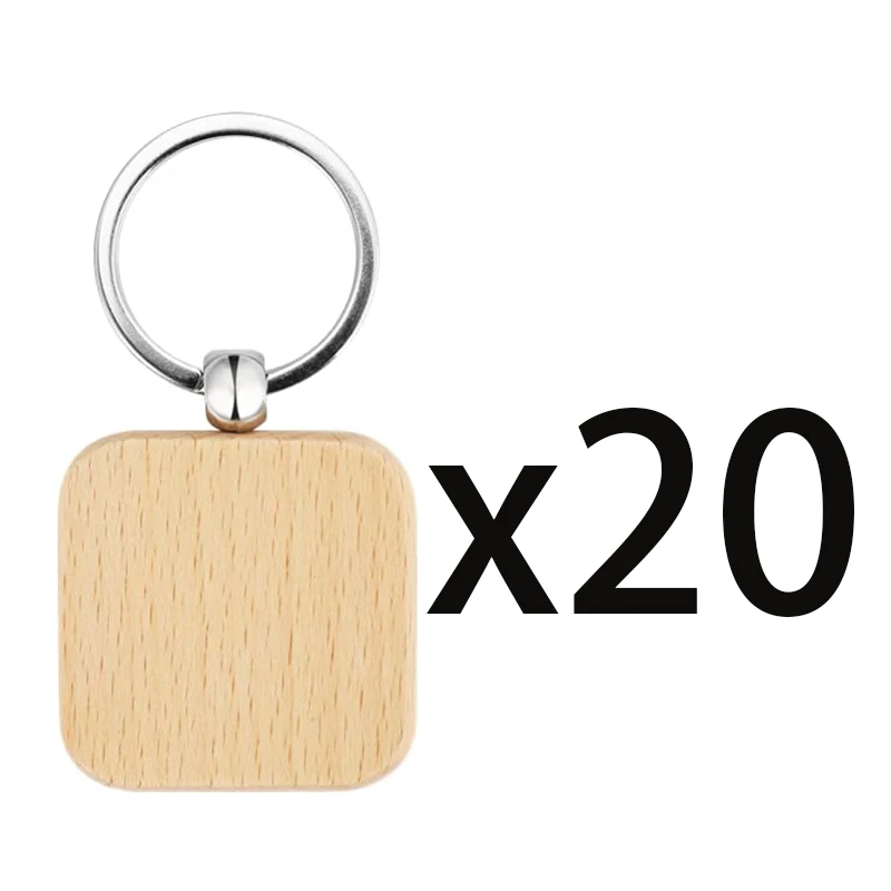 

20Pcs Square Unfinished Wooden Keychain Engraving Blanks Wood Key Chain for DIY Crafts