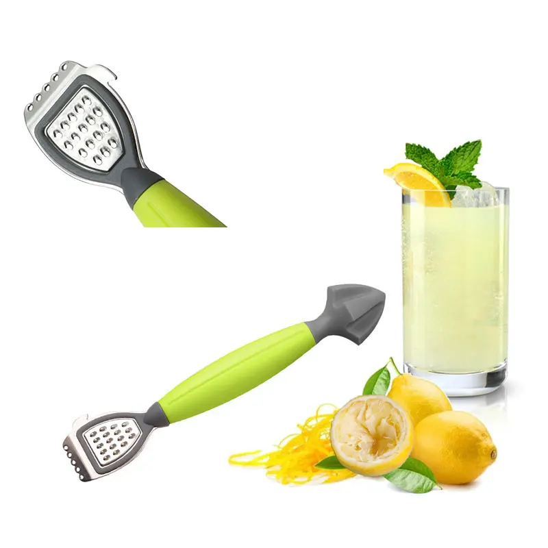 Rallador de Limón con Mango Verde, Cuchilla de Acero Inoxidable, Exprimidor de Cítricos Multifuncional para Exprimir y Rallar Cítricos, Utensilios de Cocina
