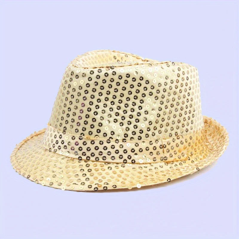 Chapeau melon pour hommes, avec paillettes, perles, bord roulé antidérapant, Hip Hop, Jazz, spectacle de magie, Costume de fête