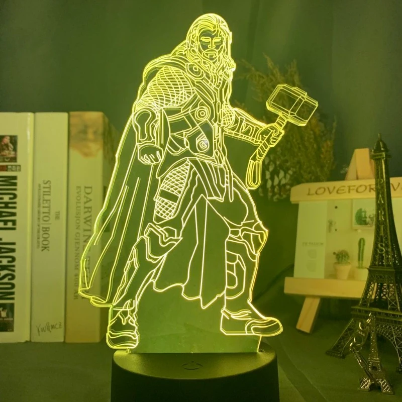 Marvel Avengers Thor Anime Cartoon Glowing Acrylic Stand Creative Student Bedroom Atmosphere Night Light Decoration Gift