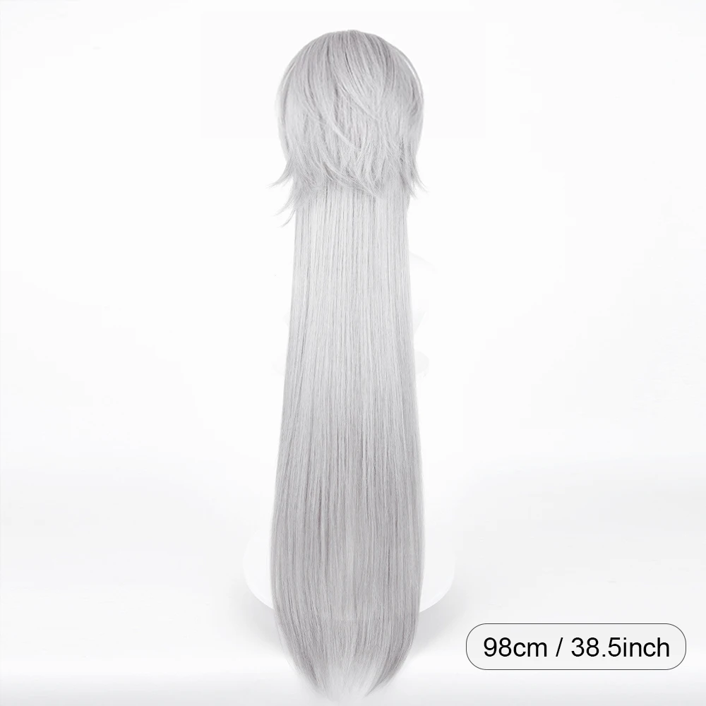 Mullet Head Gray Synthetic Long Straight Wigs with Bangs Anime Game Cosplay Fluffy Wig for Daily Party
