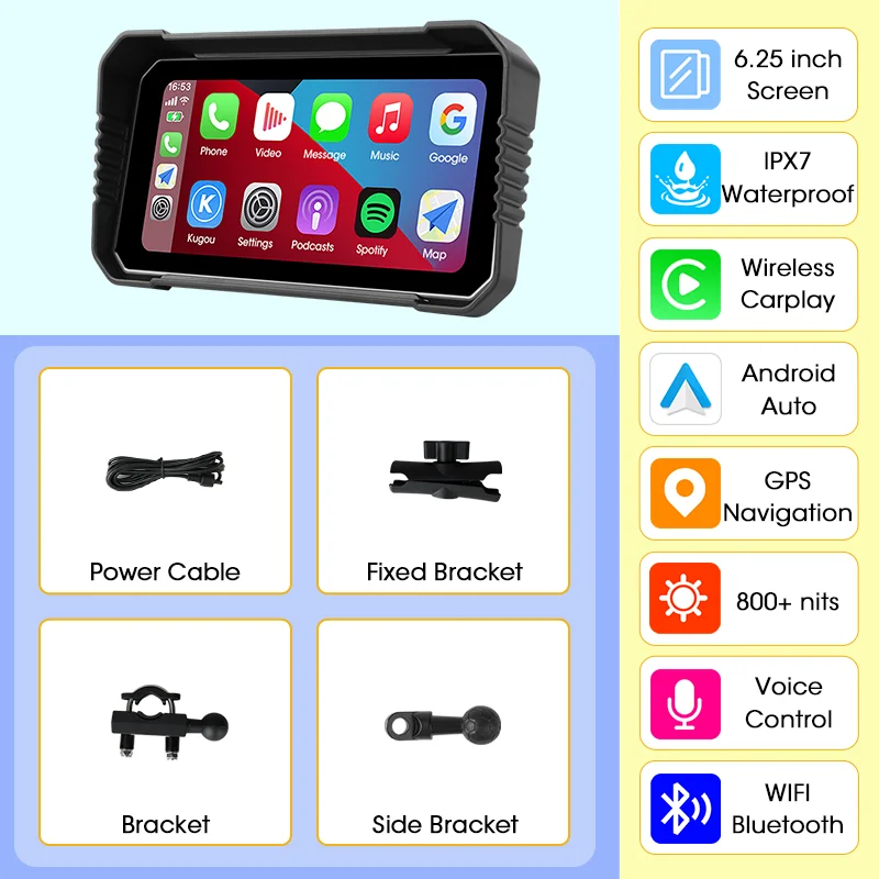 Jansite 6.25 inch 4 K/1080 P Motobike Draadloze Carplay Android Auto Digitale Motorfiets Dashboard GPS Navigatie Moto accessoires