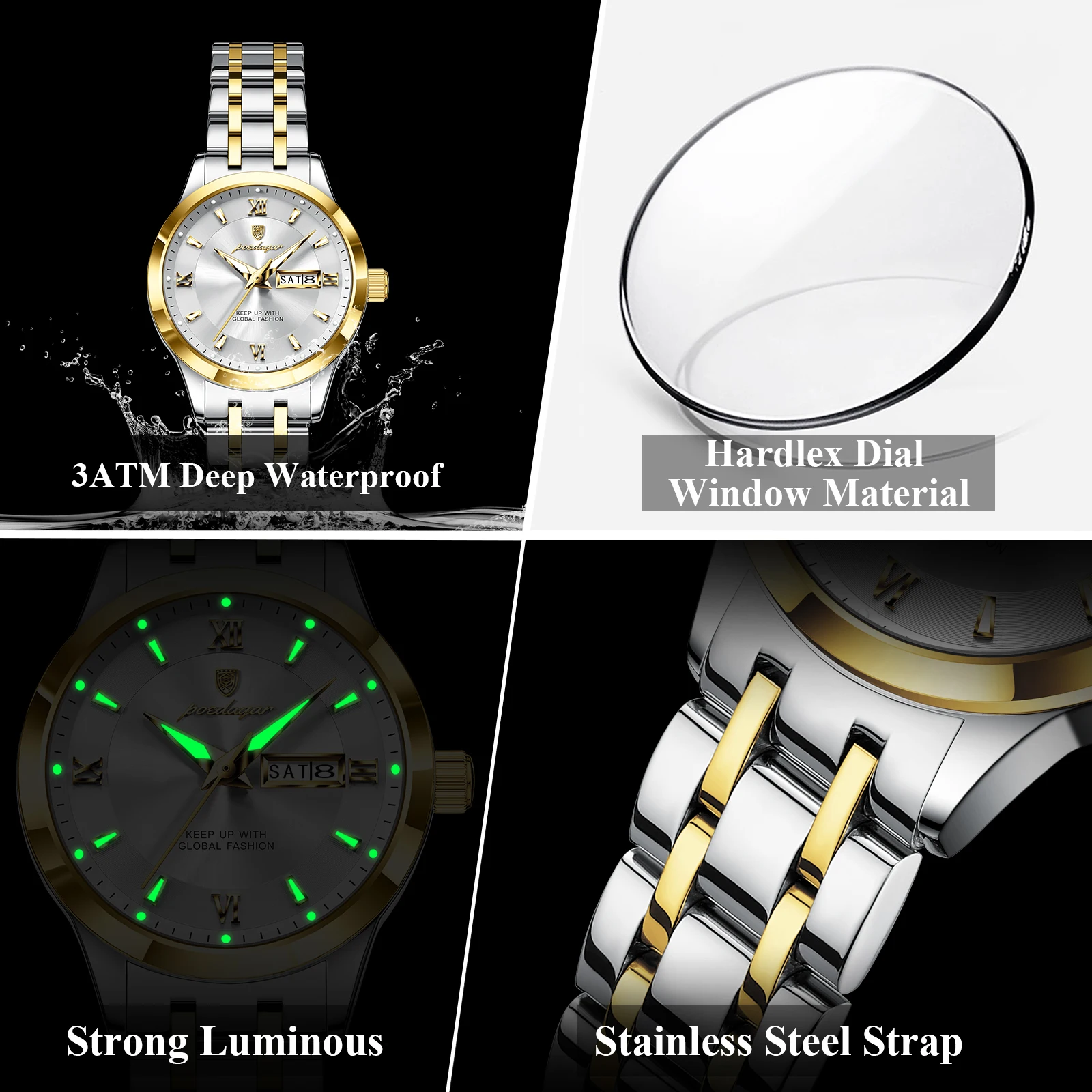 POEDAGAR Fashion Women Watch Luminous Stainless Steel Waterproof Ladies Wristwatch Quartz Week Date Luxury Woman's Watches Reloj view 4