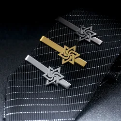 Tangula Spiral Star of David Tie Clip Stainless Steel Men Suit Tie Collar Pin Retro Judaism Amulet Wedding Jewelry for Groom