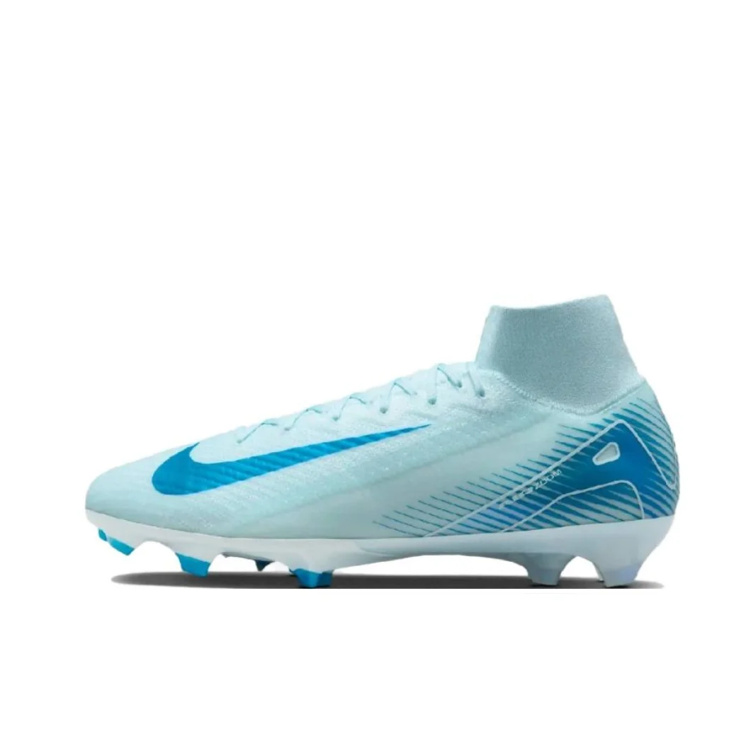 Nike White Blue Colorway Mercurial Superfly 10 Elite FG Men's Soccer Shoes Comfortable Grip Non Slip Hard Turf Natural Turf