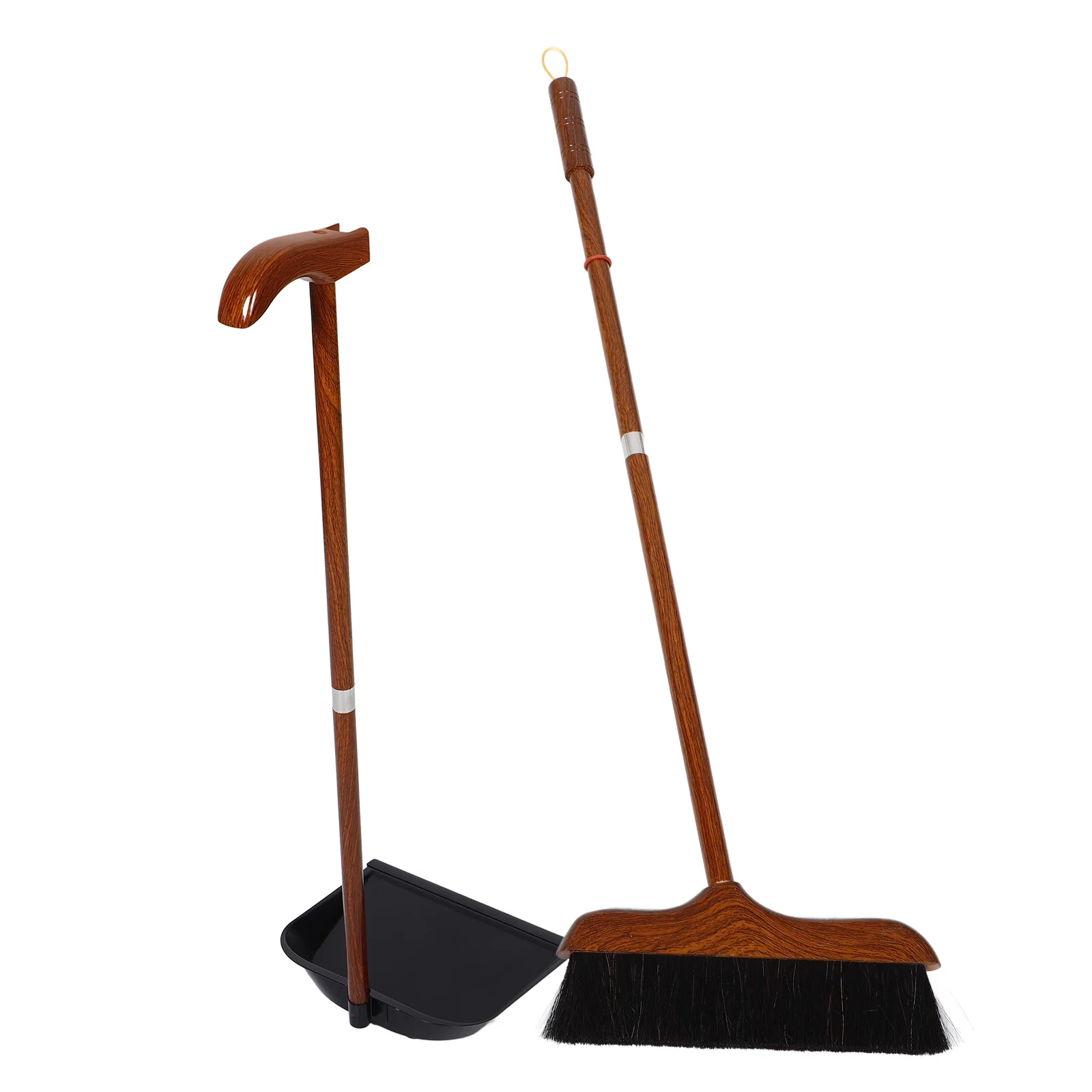 

Long Handle Dust Pan Broom Set, Wooden Redwood Handle Horsehair Bristles, Soft Floor Cleaner For Hardwood Tile Laminate,