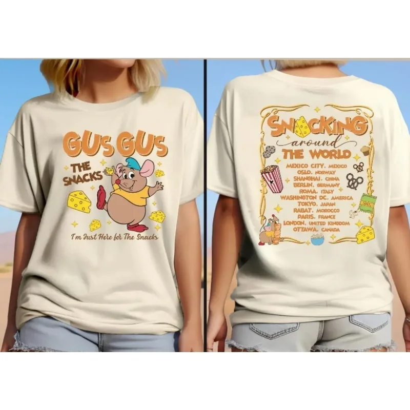 

Disney Gus Gus I'm Just Here for Snacks DTF Повседневная футболка Мужская и женская всесезонная хлопковая нижняя рубашка y2k top