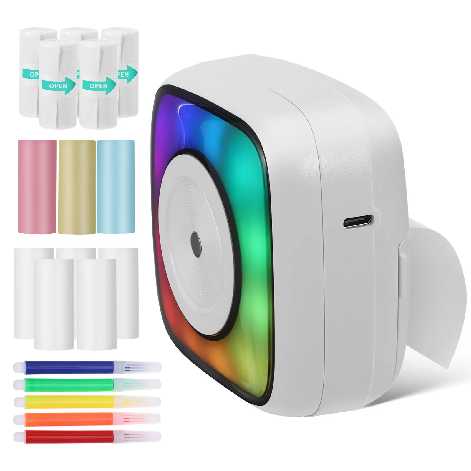 

Mini Thermal Printer Cute Pocket Size Sticker Maker Portable Inkless for Students Error Correction Labels Clear Sturdy Printing