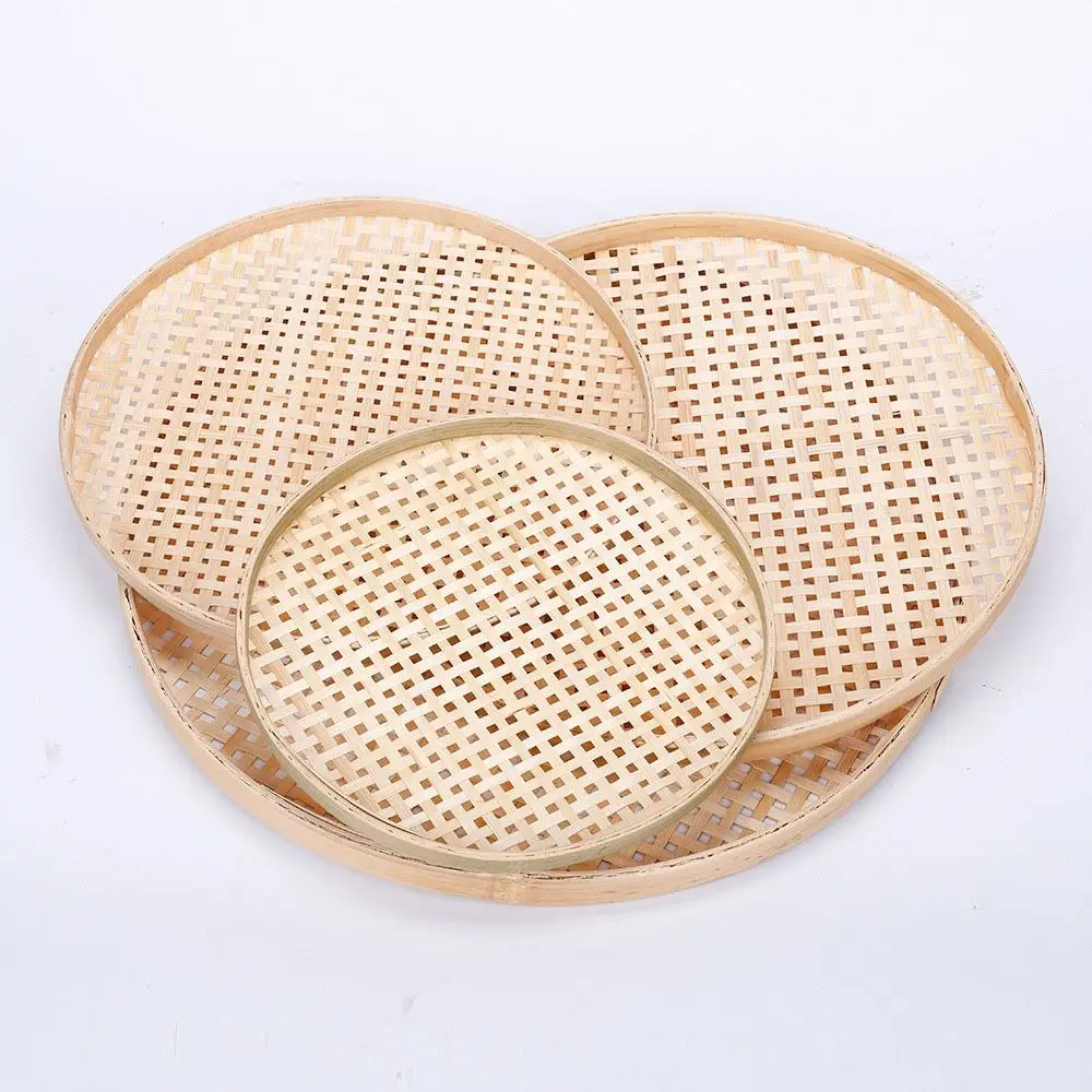 New Handmade Weaving Bamboo Sieve Raft 6 Sizes Easy To Clean Round Dustpan Kitchen Storage Trays Home Decor